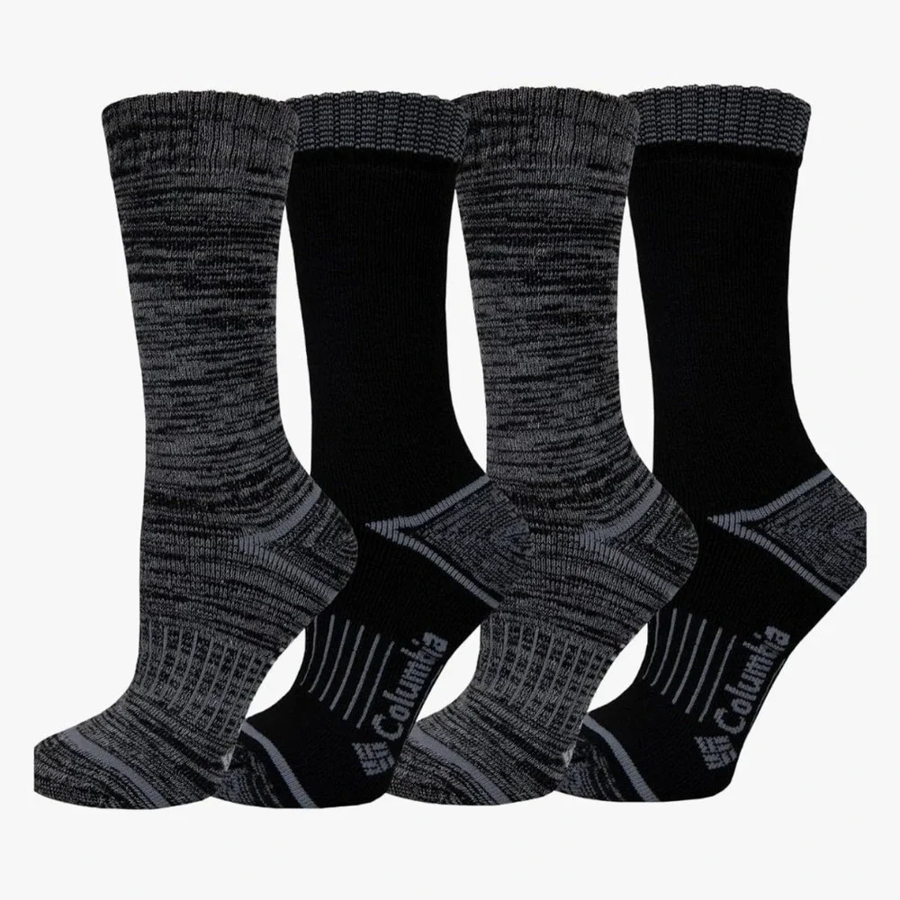 Columbia Crew Socks Women One Size Black Gray Like New 4-Pack Performance Hiking